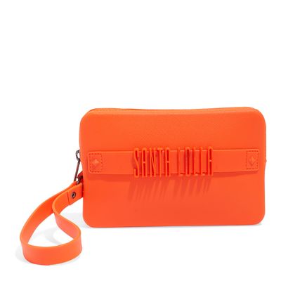 Clutch Borracha Laranja Neon Alça De Mão