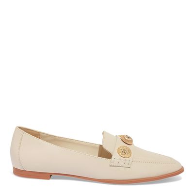 Mocassim Couro Nobre Soft Off White Bico Quadrado