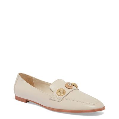 Mocassim Couro Nobre Soft Off White Bico Quadrado