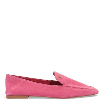 Mocassim Couro Camurça Bico Quadrado Rosa Pink