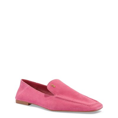 Mocassim Couro Camurça Bico Quadrado Rosa Pink