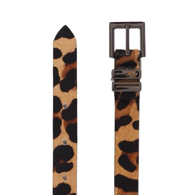 Cinto Couro Pelo Estampa Animal Print Onça