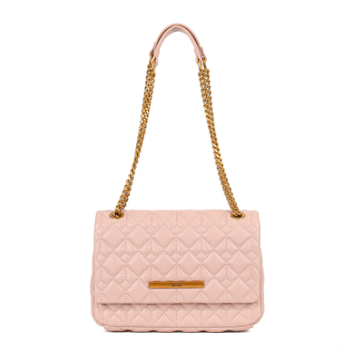 Bolsa Rosa Ballet Soft Matelassê Alça Corrente Dourada