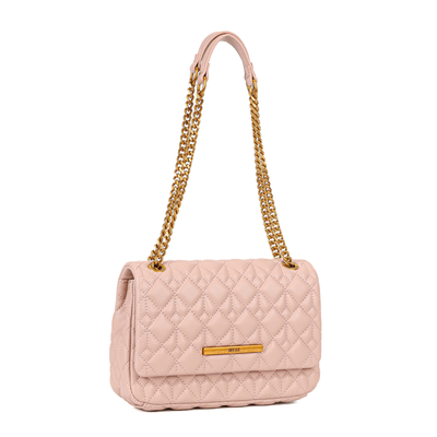 Bolsa Rosa Ballet Soft Matelassê Alça Corrente Dourada