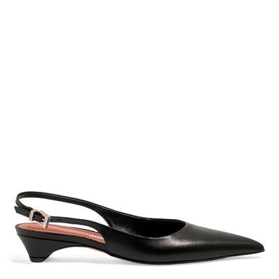 Sapatilha Slingback Couro Confort Bico Fino Preta