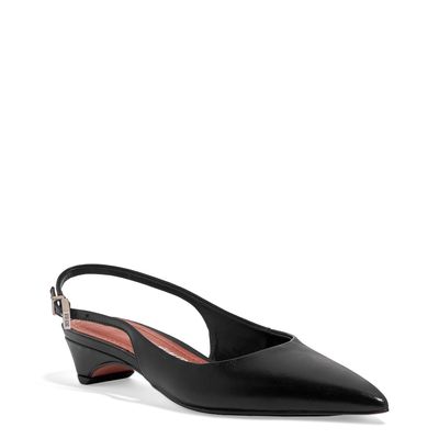 Sapatilha Slingback Couro Confort Bico Fino Preta