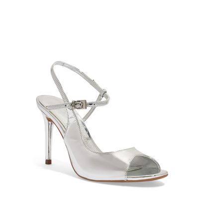 Sandalia Peep Toe Specchio Prata Salto Alto Fino