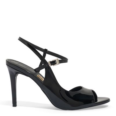 Sandalia Peep Toe Verniz Preta Salto Alto Fino