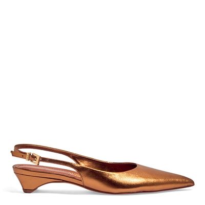 Sapatilha Slingback Couro Metalizado Bico Fino Bronze