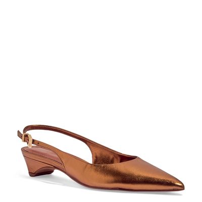 Sapatilha Slingback Couro Metalizado Bico Fino Bronze