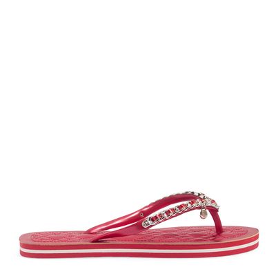 Flip Flop Napa Metalizada Vermelha Borracha Corrente