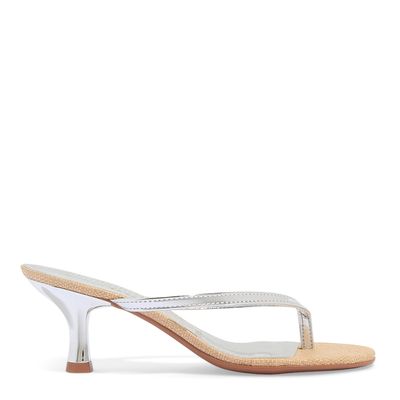 Mule Specchio Prata Salto Baixo Fino