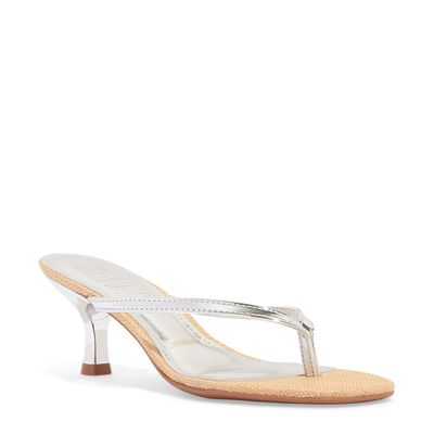 Mule Specchio Prata Salto Baixo Fino