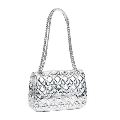 Bolsa Prata Crinkle Metalizado Alça Corrente