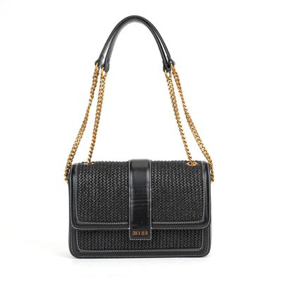 Bolsa Preta Palha Tramado Alça Tiracolo