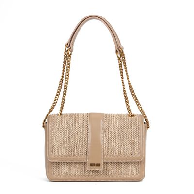 Bolsa Bege Palha Tramado Alça Tiracolo