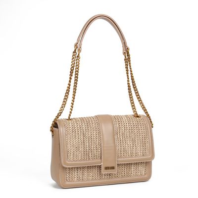 Bolsa Bege Palha Tramado Alça Tiracolo