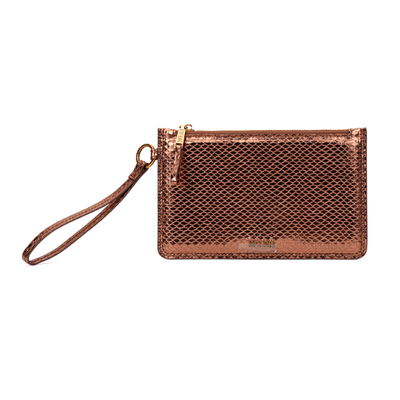 Clutch Bronze Metalizado Cobra Alça De Mão