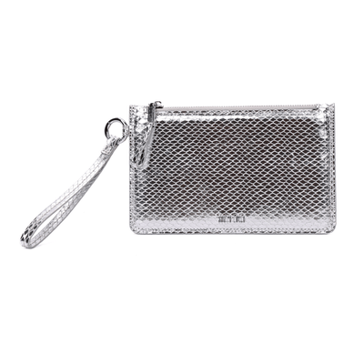 Clutch Prata Metalizado Cobra Alça De Mão