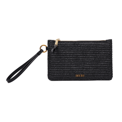 Clutch Preta Palha Tramado Alça De Mão