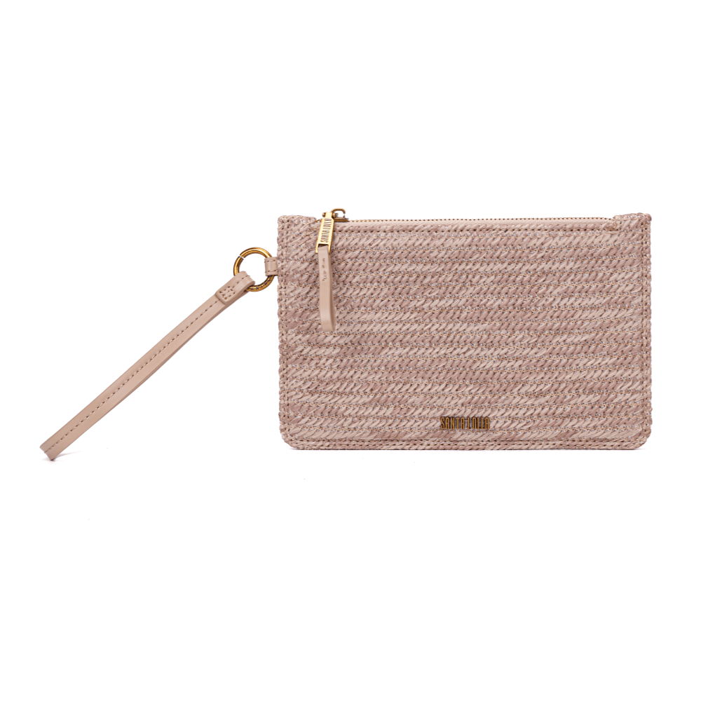 Clutch Bege Palha Tramado Alça De Mão