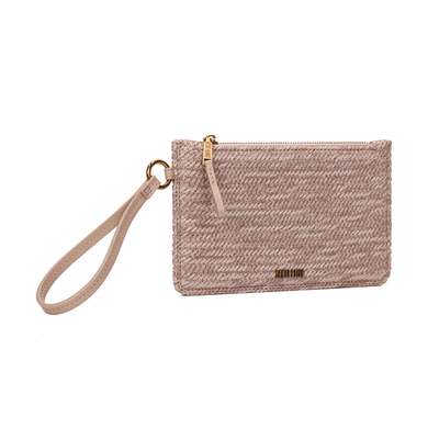 Clutch Bege Palha Tramado Alça De Mão