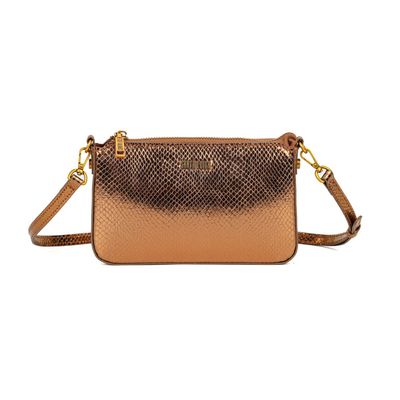 Bolsa Transversal Metalizada Bronze Snake
