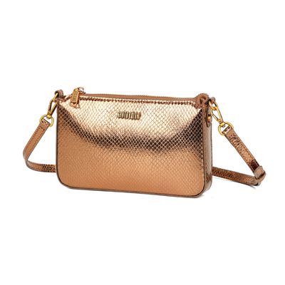 Bolsa Transversal Metalizada Bronze Snake