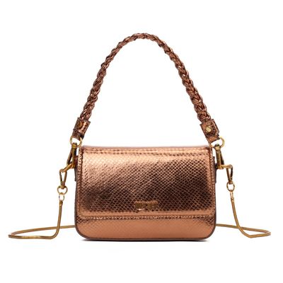 Bolsa Baguete Metalizado Snake Alça Trança Bronze
