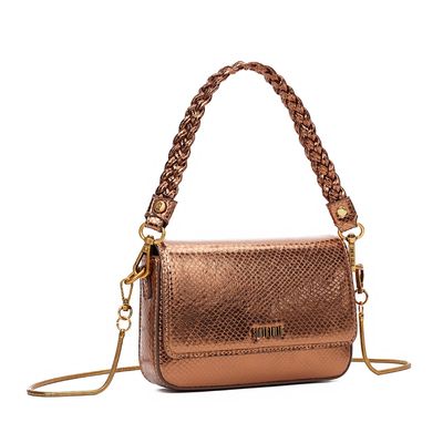 Bolsa Baguete Metalizado Snake Alça Trança Bronze