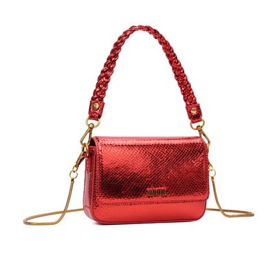Bolsa Baguete Metalizado Snake Alça Trança Vermelha