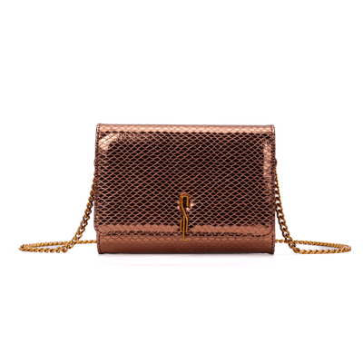 Bolsa Carteira Metalizada Bronze Alça Transversal