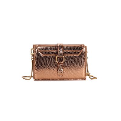 Bolsa Carteira Metalizada Bronze Alça De Ombro