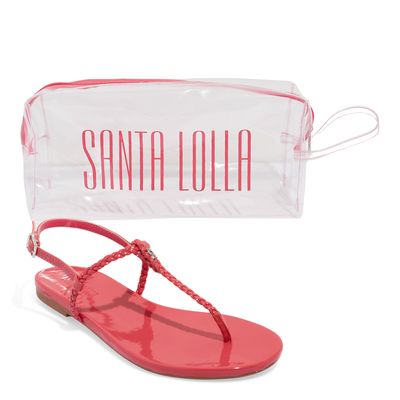 Kit Rasteira Verniz Anzeli Rosa E Nécessaire Transparente