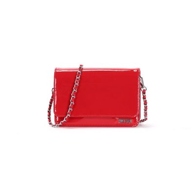 Bolsa Flap Bag Vermelho Envernizado Alça Corrente