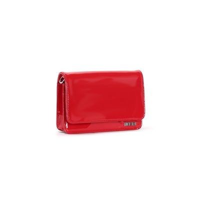 Bolsa Flap Bag Vermelho Envernizado Alça Corrente