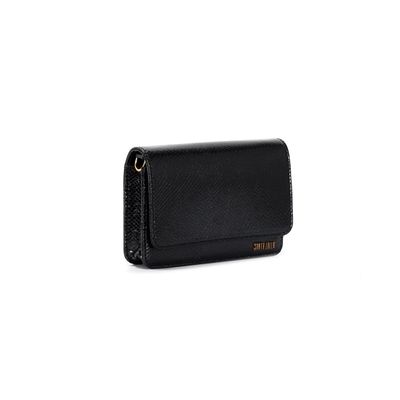 Bolsa Flap Bag Preto Metalizado Alça Corrente