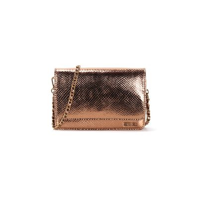 Bolsa Flap Bag Bronze Metalizado Alça Corrente