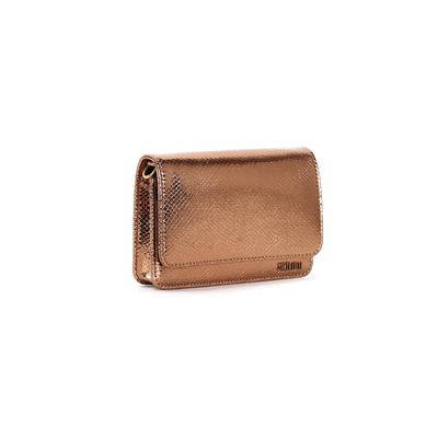 Bolsa Flap Bag Bronze Metalizado Alça Corrente