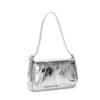 Bolsa Baguete Metalizada Prata Alça De Ombro