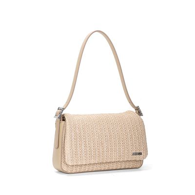 Bolsa Baguete Palha Tramado Bege Alça De Ombro