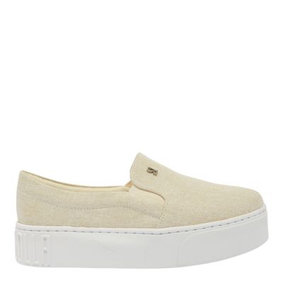 Tênis Slip On Flatform Linho Off White