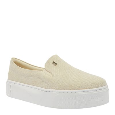 Tênis Slip On Flatform Linho Off White