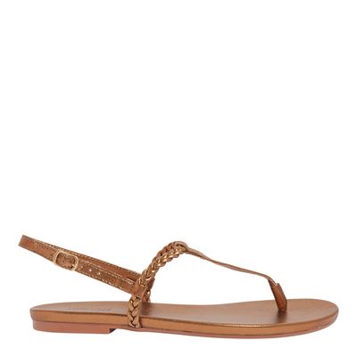 Rasteira Metalizada Soft Bronze Tira Trança