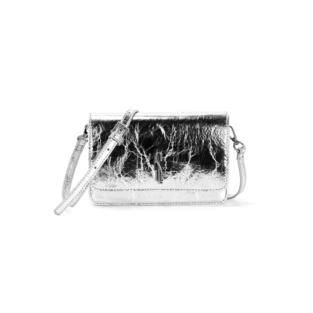 Bolsa Metal Crinkle Dourada Alça Corrente Transversal