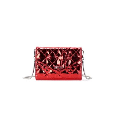 Bolsa Carteira Transversal Metalizada Crinkle Vermelha