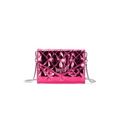 Bolsa Carteira Transversal Metalizada Crinkle Fúcsia