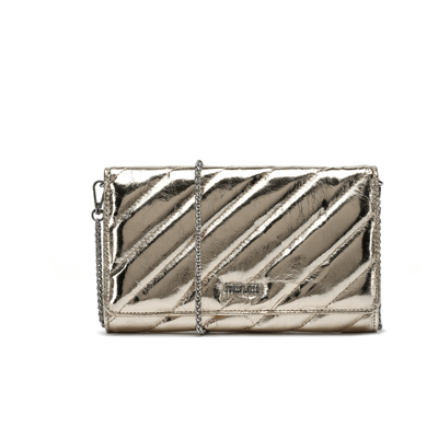 Bolsa Clutch Metalizada Dourada Alça Corrente Transversal