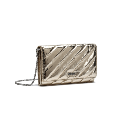 Bolsa Clutch Metalizada Dourada Alça Corrente Transversal