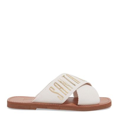 Rasteira Off White Gorgurão Bico Quadrado